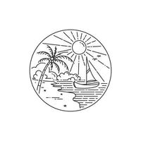 Segelboot-Design-Logo auf der tropischen Insel vektor
