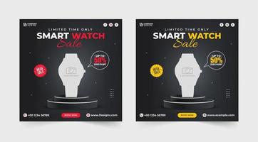 Smartwatch-Produktbeitrag. Social-Media-Beitrag von Smart Watch. Zeitlich begrenztes Angebot Smart Watch Mega Sale. Rabattvorlage für den Verkauf von Armbanduhren. Uhr-Business-Banner. Produktverkauf und Promotion. vektor