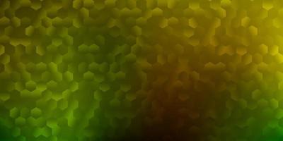 dunkelgrüner, gelber Vektorhintergrund mit einer Reihe von Sechsecken. vektor