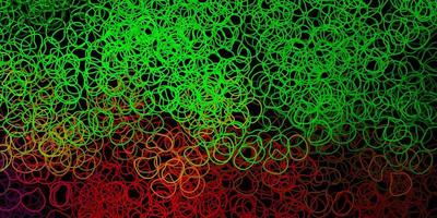 mörkgrön, röd vektorbakgrund med kaotiska former. vektor