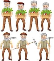 uppsättning gamla bonde med olika poser vektor