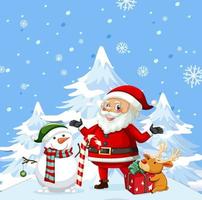 julaffischdesign med jultomten och snögubbe vektor
