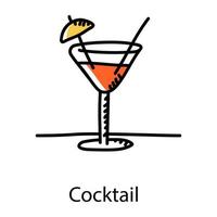 hand gezeichnete ikone des cocktails, editierbares symbol vektor