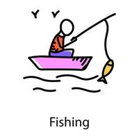 fiske i handritad ikon, redigerbar vektor