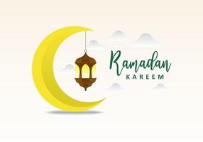 ramadan kareem gratulationskort med gul måne och lykta. vektor