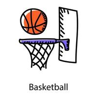 Basketball-Doodle-Stil-Ikone, editierbarer Vektor