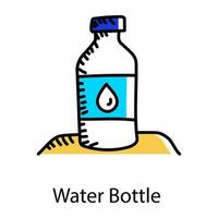 Wasserflasche Doodle-Symbol, editierbarer Vektor