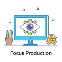 Auge im Gang mit Monitor, Fokusproduktionssymbol vektor