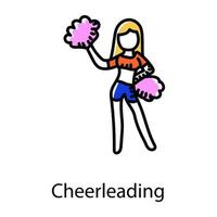 Mädchen mit Pom Pom, das die Doodle-Ikone des Cheerleadings bezeichnet vektor