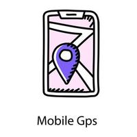 mobilapplikation, doodle-ikon för mobil gps vektor