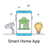 Zuhause innerhalb des Telefons, das das flache Umrisssymbol der Smart-Home-App bezeichnet vektor