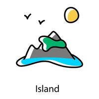 Sonne und Sand bezeichnen die handgezeichnete Ikone der Insel vektor