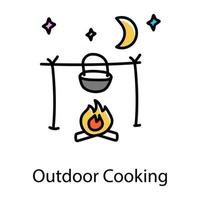 Kochtopf, der das Doodle-Symbol des Kochens im Freien bezeichnet vektor