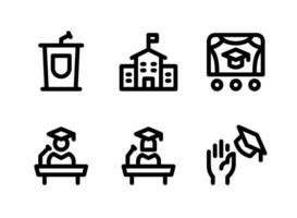 enkel uppsättning av examen relaterade vektor linje ikoner. innehåller ikoner som predikstol, skola, scen med mera.