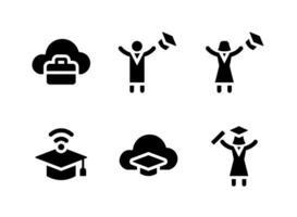 einfacher Satz von graduierungsbezogenen Vektor-Solid-Icons. enthält Symbole wie Fernarbeit, Absolvent, Online-Lernen und mehr. vektor