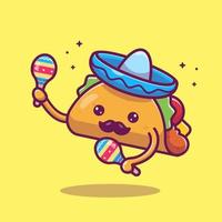 sombrero hut schnurrbart taco spielen maracas cartoon vektor symbol illustration. Food Fashion Icon Konzept isolierter Premium-Vektor. flacher Cartoon-Stil