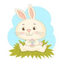 glad aster bunny håller ägg för påsk gratulationskort vektor