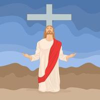 Jesus Christus, der Sohn Gottes, betet auf Knien, Symbol des Christentums vektor