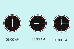 svart tidklocka ikon isolerad på en grön bakgrund och visar 06:00, 09:00 och 15:00 vektor