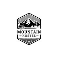 berge und häuser hexagon logo für hotel, miethaus oder villa in der landschaftsdesigninspiration vektor