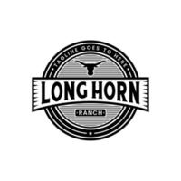 vintage retro long horm, bull, angus, buffalo, bison stamp farm branch logo design inspiration vektor