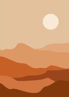 abstrakter zeitgenössischer ästhetischer hintergrund mit wüste, bergen, sonne. Erdtöne, gebranntes Orange, Terrakotta-Farben. Boho-Wanddekoration. Landschaften mit Sonnenaufgang, Sonnenuntergang. Erdtöne, Pastellfarben. vektor