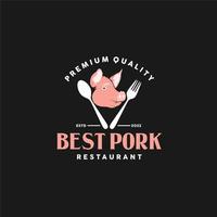 Schweinefleisch-Restaurant-Logo mit Schweinekopf und Besteck-Icon-Design-Inspiration vektor