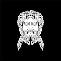 antik grekisk gud skulptur filosof ansikte som zeus triton neptunus med skägg och mustasch logotypdesign vektor