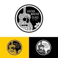 gitarrenblatt- und blumenlogo, für gitarrenkurs oder festivallogo vektor