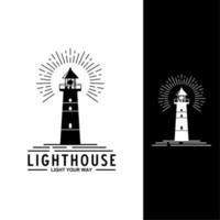 Leuchtturm-Logo auf weißem und schwarzem Hintergrund vektor