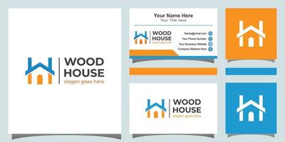 modern färg trä hus logotyp. bokstaven w och h för hem logotyp symbol med visitkort vektor
