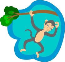 Vektorgrafik eines Affen, der an einem Ast hängt, für Designzwecke oder Produkte wie Kinderbücher und andere. einfache flache Abbildung. vektor