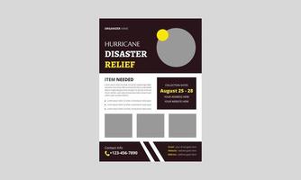 Entwurfsvorlage für Flyer zur Katastrophenhilfe. Hurrikan Relief Flyer Design. Plakatbroschürenvorlage für wohltätige Zwecke. a4 vorlage, broschürendesign, cover, flyer, poster, druckfertig vektor