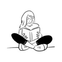 flicka sitter på golvet och läser ett bokkoncept vektor