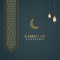ramadan kareem, islamisk arabisk lyxbakgrund med geometriska mönster och lyktor vektor