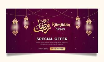 ramadan försäljning horisontell banner sociala medier inlägg med kalligrafi illustration mall vektor