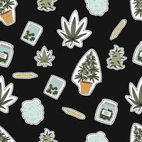 handritad cannabis, marijuana element seamless mönster. platt vektor illustrationer