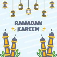 ramadan kareem hälsningskoncept med moské, måne och lyktor illustration vektor