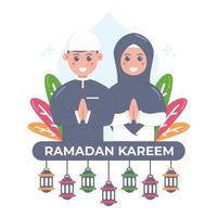 ramadan kareem koncept med söt flicka och pojke muslimsk illustration vektor