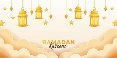 ramadan kareem mubarak hängende 3d niedliche goldene fanous arabische laterne mit wolke und heller farbe für islamische ereignisse vektor