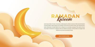 Ramadan Kareem-Konzept. bannerheader mit 3d niedlichem mondhalbmond für islamische ereignisse mit wolke und heller farbe vektor