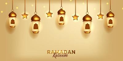 luxuriöses ramadan mubarak kareem banner mit 3d goldenen fanoos fanous arabischer laternendekoration vektor