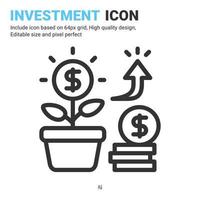 investeringar ikon vektor med dispositionsstil isolerad på vit bakgrund. vektor illustration pengar tillväxt tecken symbol ikon koncept för företag, finans, industri, företag, appar, webb och alla projekt