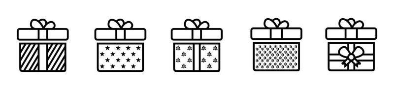 Geschenkbox-Icon-Set isoliert auf weißem Hintergrund. weihnachtsgeschenksammlung vektorillustration. geschenkbox präsentiert silhouetten vektor