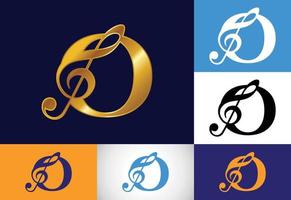 initial o monogram alfabet med en musikalisk not. symfoni- eller meloditecken. musikalisk tecken symbol. vektor
