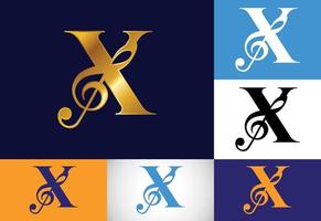 initial x monogram alfabet med en musikalisk not. symfoni- eller meloditecken. musikaliska tecken symbol. vektor
