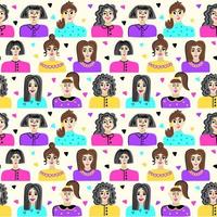 Nahtloses Muster mit den Gesichtern von Mädchen mit verschiedenen Frisuren. Internationaler Frauentag vektor