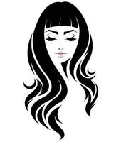 Illustration der langen Frisurenikone der Frauen, Logofrauengesicht auf weißem Hintergrund, Vektor