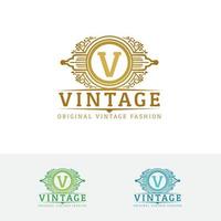 vintage bokstav v logotyp design vektor