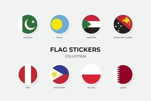 Flaggenaufkleber von Pakistan, Palau, Palästina, Papua-Neuguinea, Peru, Philippinen, Polen, Katar vektor